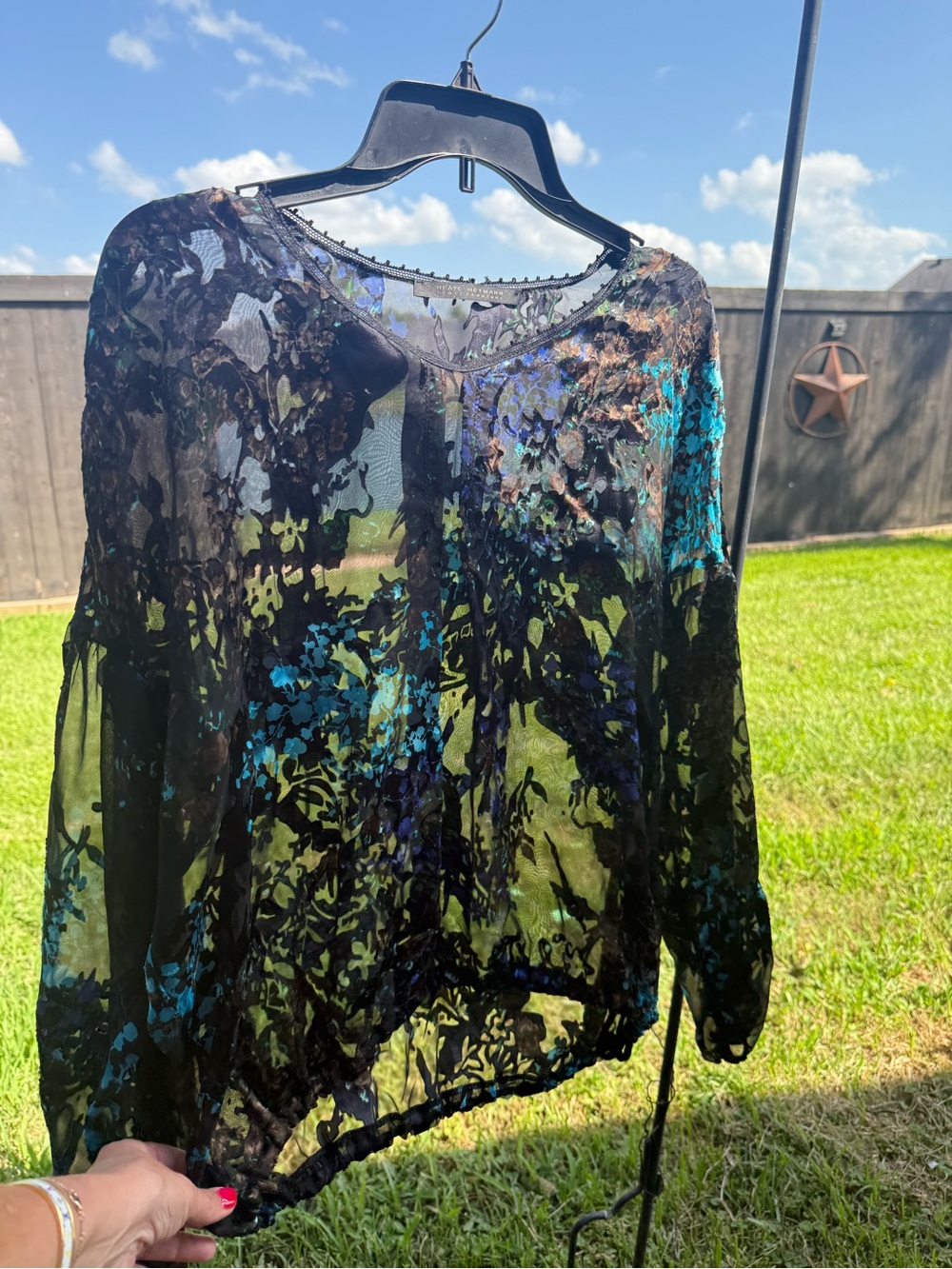 Beate Heymann Street Couture Burnout Velvet Floral Sheer Blouse US 10 EU 40